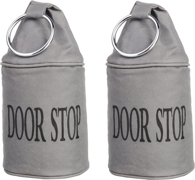 Canvas deurstopper grijs - 2x - met ring -H15 cm - Deur vastzetter - Deurstop 2,7 kg