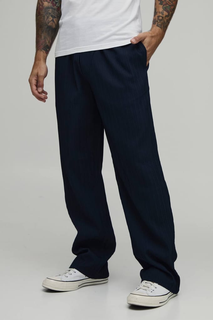 Relaxed Fit Broek Met Onregelmatige Plooitextuur | Navy | Size Small