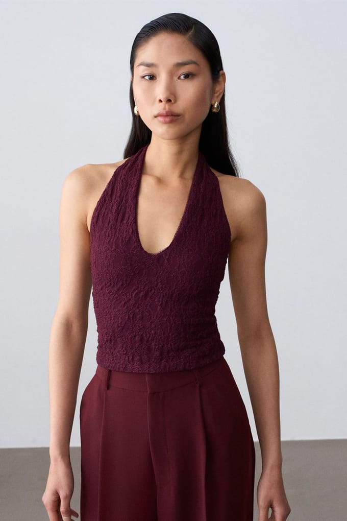 Dames Kant Halter Crop Blouse