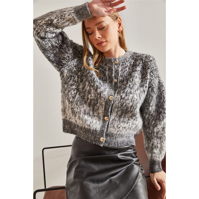 Gestructureerde Crop Cardigan met Knopen sluiting