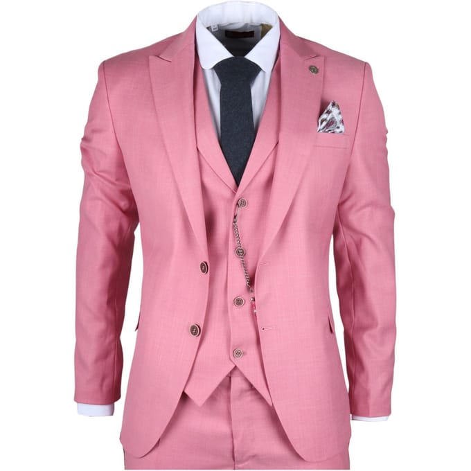 Heren 3-delig Roze Tailored Fit Feestpak Race Day