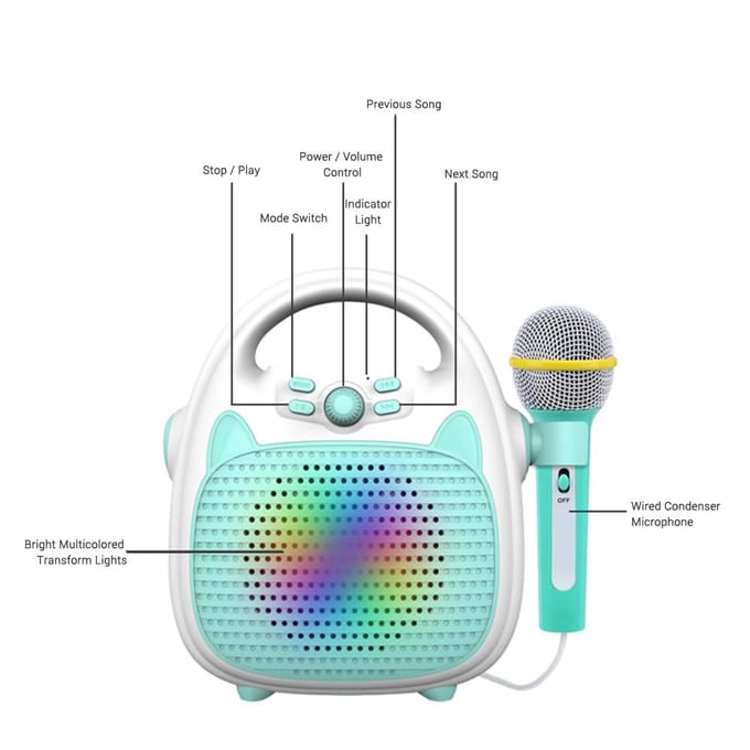 Karaokemachine Oplaadbare draagbare karaokeluidspreker met microfoon BT/geheugenkaart/USB roze