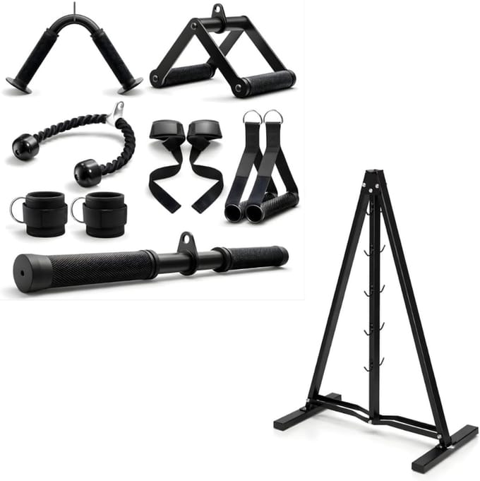 Kabel Accessoires Set voor Lat Pulldown en Krachttraining - 5-delig of 7-delig met Optioneel Opbergrek