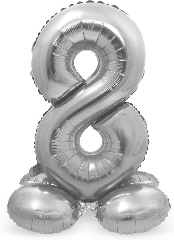 Folat - Cijfer 8 Zilver met standaard - 72 cm