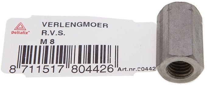 Deltafix - Verlengmoer m8 rvs