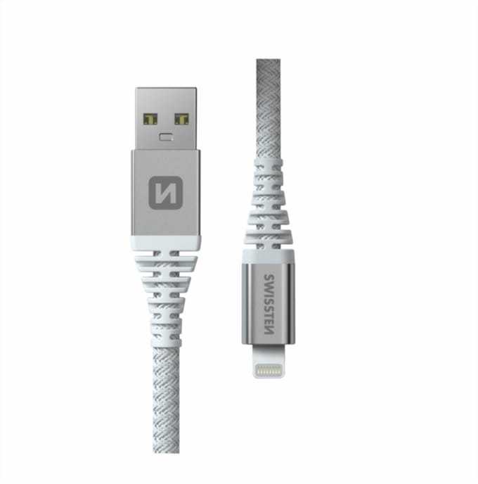 Swissten Aramid USB-A naar Lightning kabel - Geschikt voor iPhone 7/8/X/11/12/13/14 - 1.5M - Wit