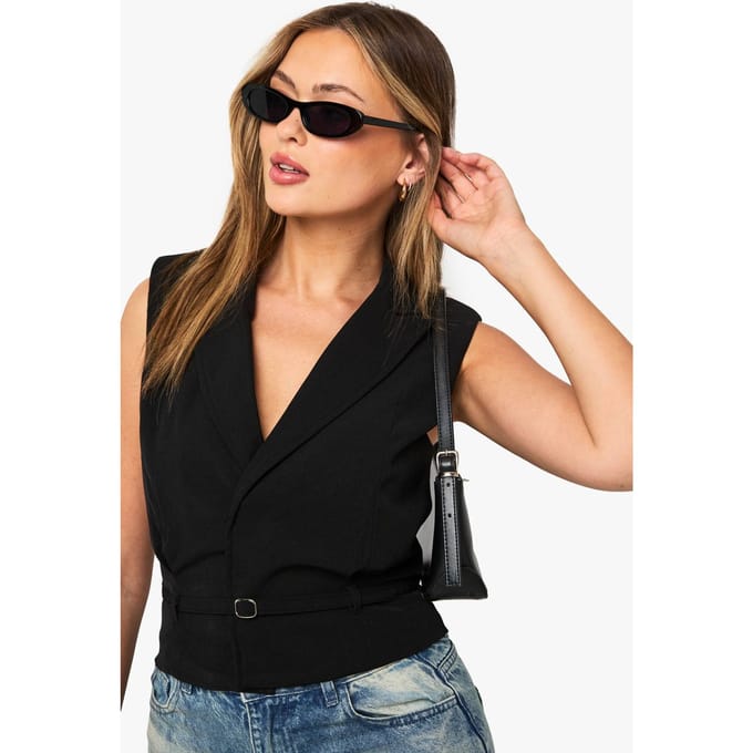 boohoo Dames Gordel met schoudervulling weste | Zwart | Maat: 44