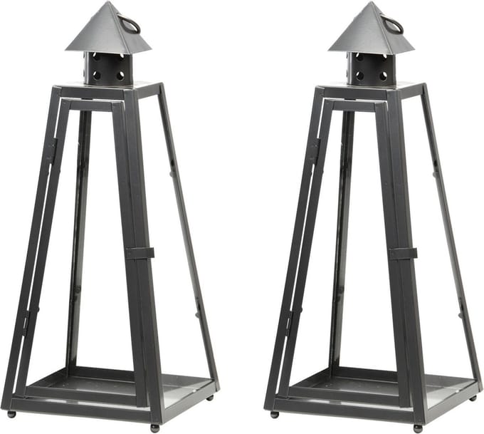 Fancy Flames Lantaarn - set van 2x stuks - metaal - 16,7x39,9 cm - windlicht voor tuin
