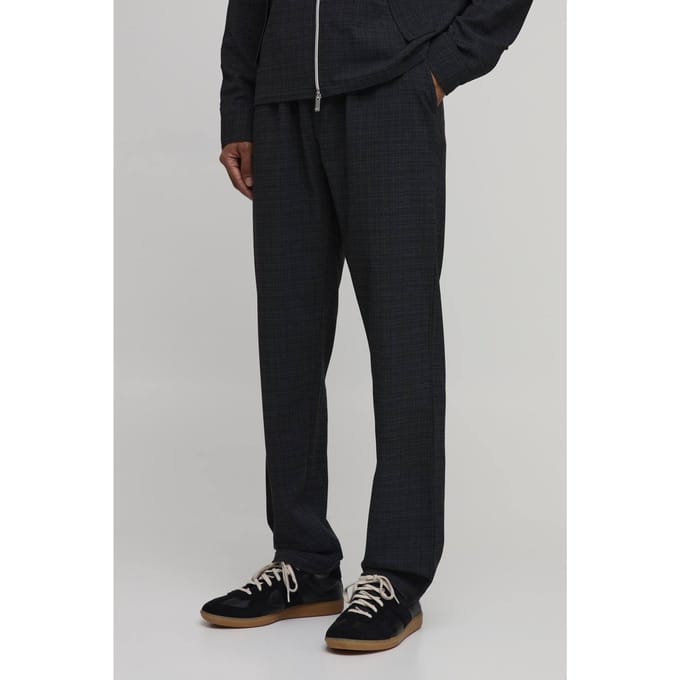 Micro Check Pleat Front Straight Leg Trouser Co-ord | Charcoal | Size Medium