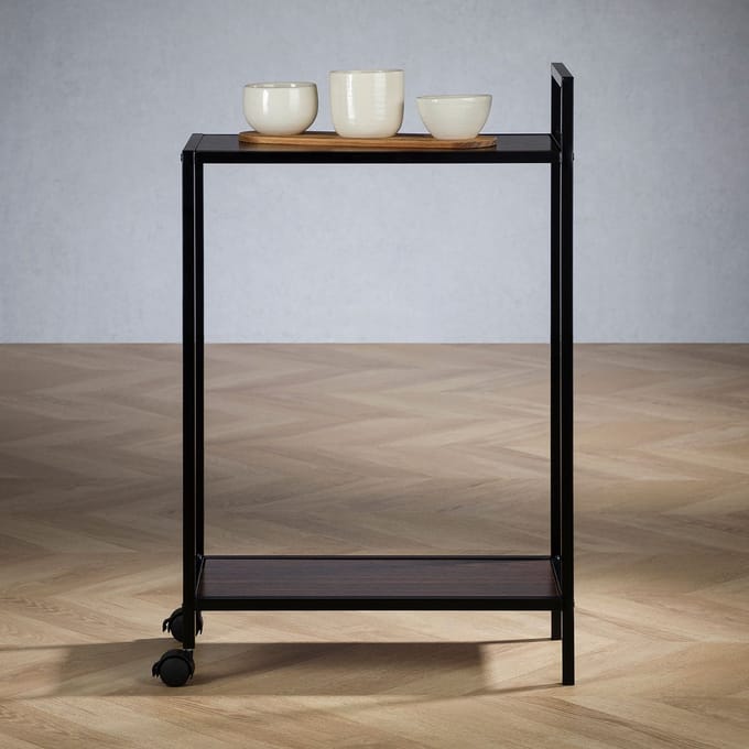 Serveerwagen RIVO met 2 planken - Zwart/walnoot
