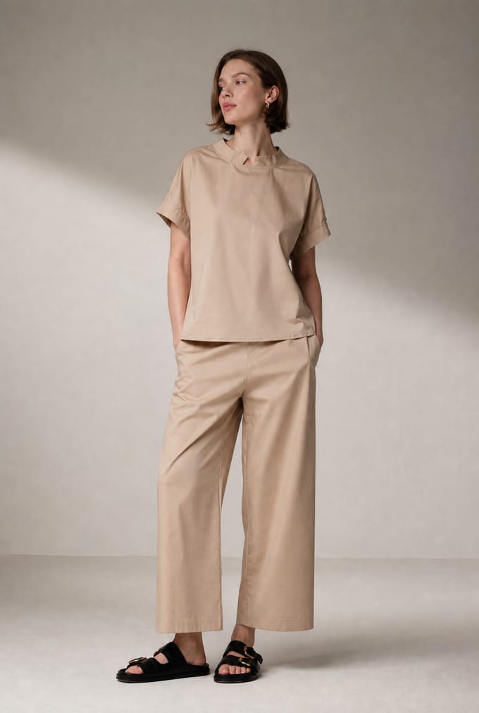 Poplin semi pants 23074 | Sabbia - Sabbia / S