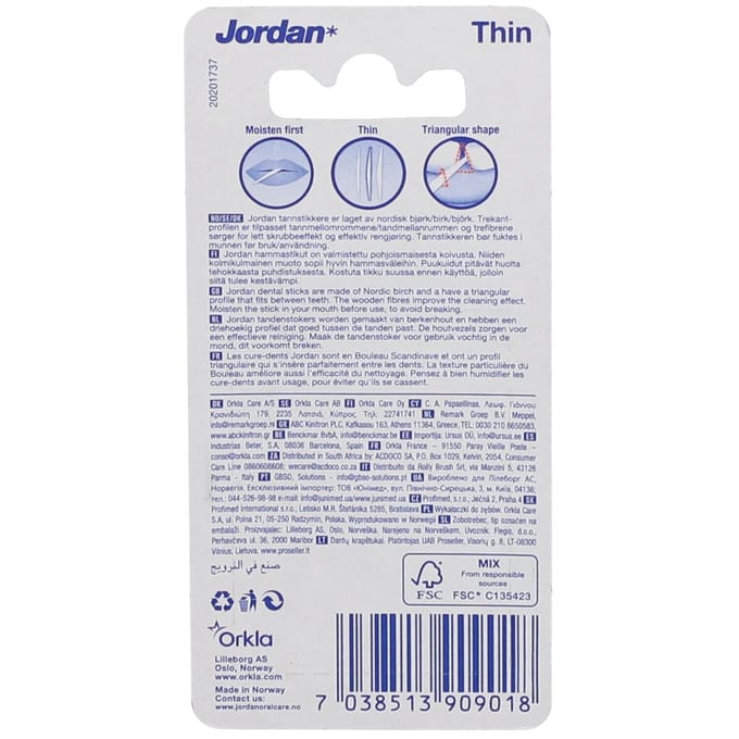 Jordan Tandenstokers met Fluoride Dun 2-Zijdig 100x55 Stokjes
