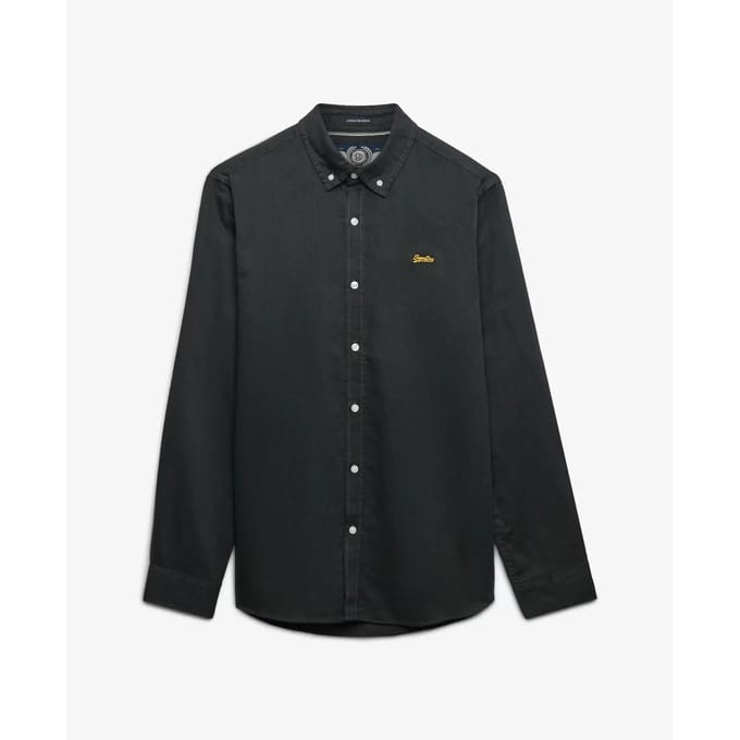 Superdry Katoenen Linnen Overhemd met Lange Mouwen Dark Grey Grootte: Xxl
