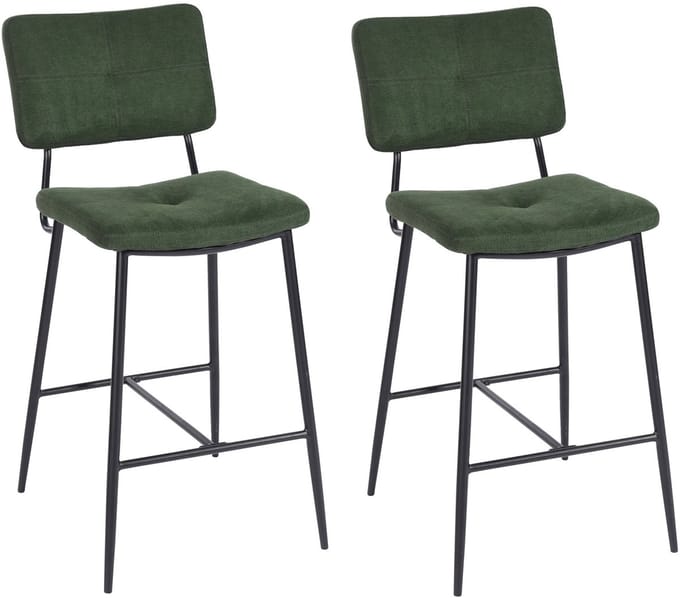 MEUBLES COSY Barstoelen Set van 2 - Donkergroen - Kruk met Rugleuning & Stabiel Staalframe - Microfibervilt - Modern Wit Design