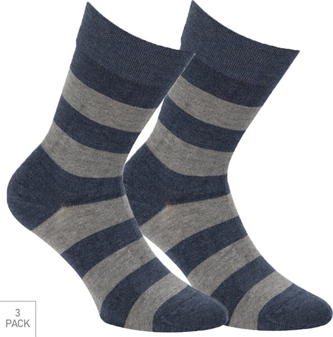 Boru Bamboo - 3-Pack - Gestreepte Sokken - Bamboe - Antibacterieel - Heren / Dames - jeans - 43-45 - 2326