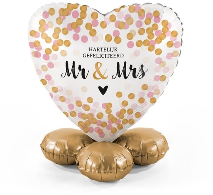 Hartelijk gefeliciteerd - Mr. & Mrs. - Ballonnen set met standaard - Everloon