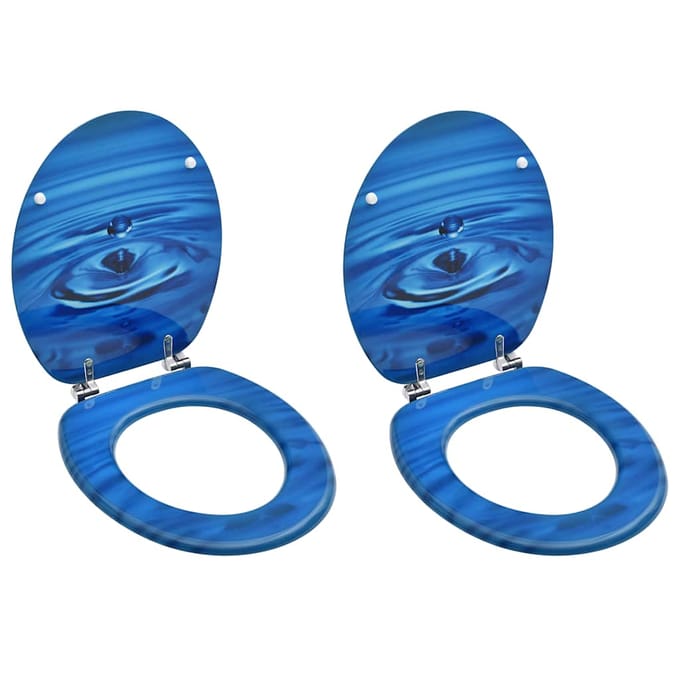 vidaXL - Toiletbrillen - met - deksel - 2 - st - waterdruppel - MDF - blauw