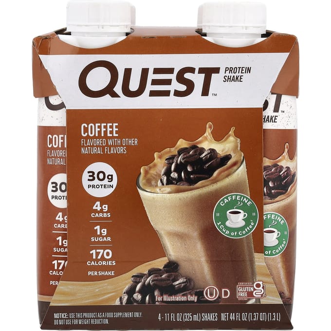 Quest Nutrition, Eiwitshakes, Koffie, 4 Shakes, 11 fl oz (325 ml) Elk