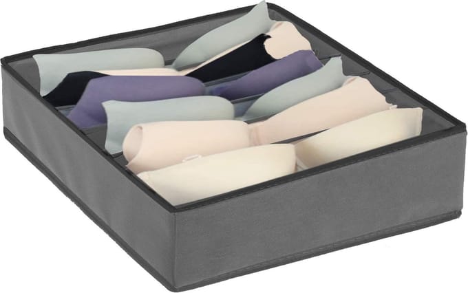 Springos Lade Organizer | Kleding Organizer | Ondergoed Organizer | 7 vakken | Grijs/Zwart | 30 x 30 cm
