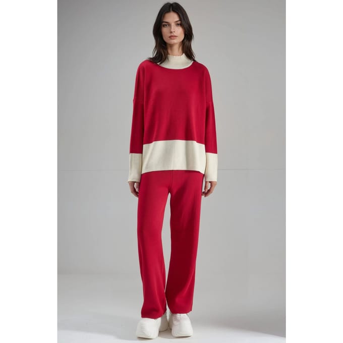 Geribbelde Brei Co-Ord Set met Halve Col