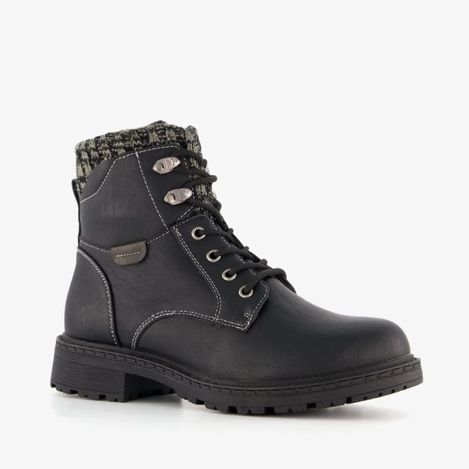 Blue Box dames veterboots met gebreid detail zwart - Maat 41