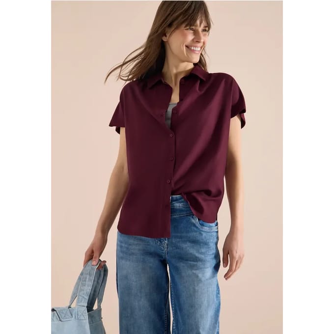Basic blouse met overhemdkraag in effen kleur
