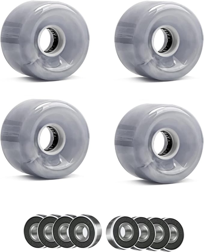 Skateboard Wielen - Longboard Cruiser - Soepel Rijden - Met LED Licht - 65mm 78A - Transparant