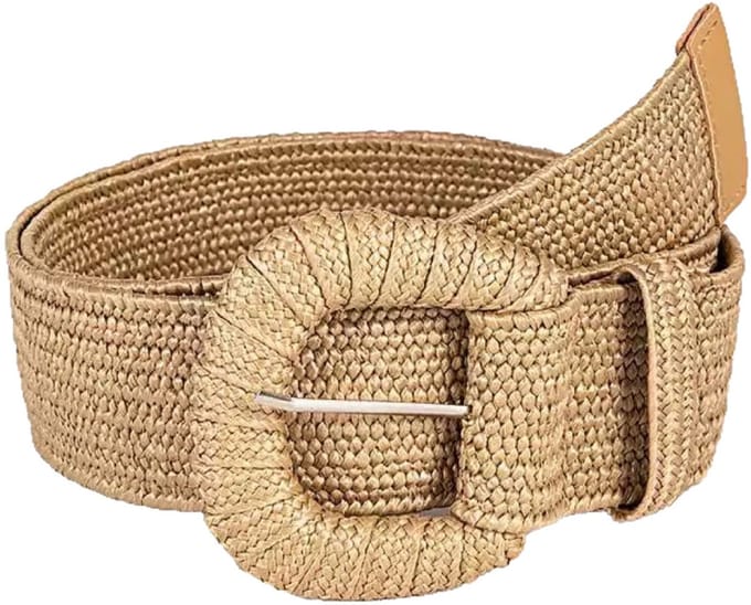 LISM-Elastische riem van geweven stro Geschikt voor dames, elastische tailleband Geschikt voor rokken, modieuze bohemian damesriem