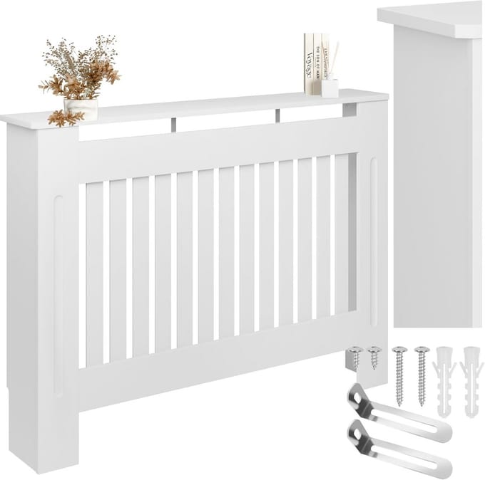 Radiatorombouw met Plank - Stijlvolle Radiatorafdekking in Lamellenontwerp - Wit