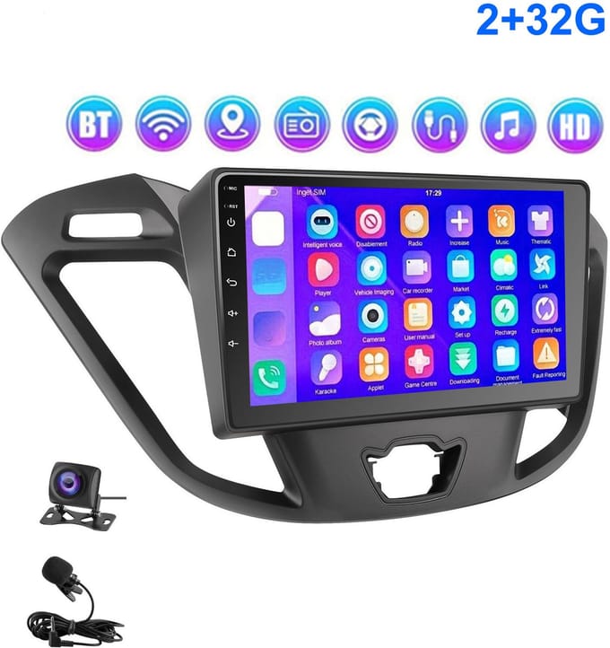 ESSGOO CarPlay autoradio geschikt voor Ford Transit Custom (2012-2021) - 9 inch touchscreen - Android 15 - Draadloos Apple Carplay & Android Auto - 2GB + 32GB - Bluetooth & Wifi GPS Navigatie - 4 Core processor - Achteruitrijcamera - Microfoon