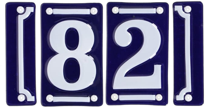 Best for Boots huisnummer 82 met sierrand - Oudhollands - emaille - blauw/wit