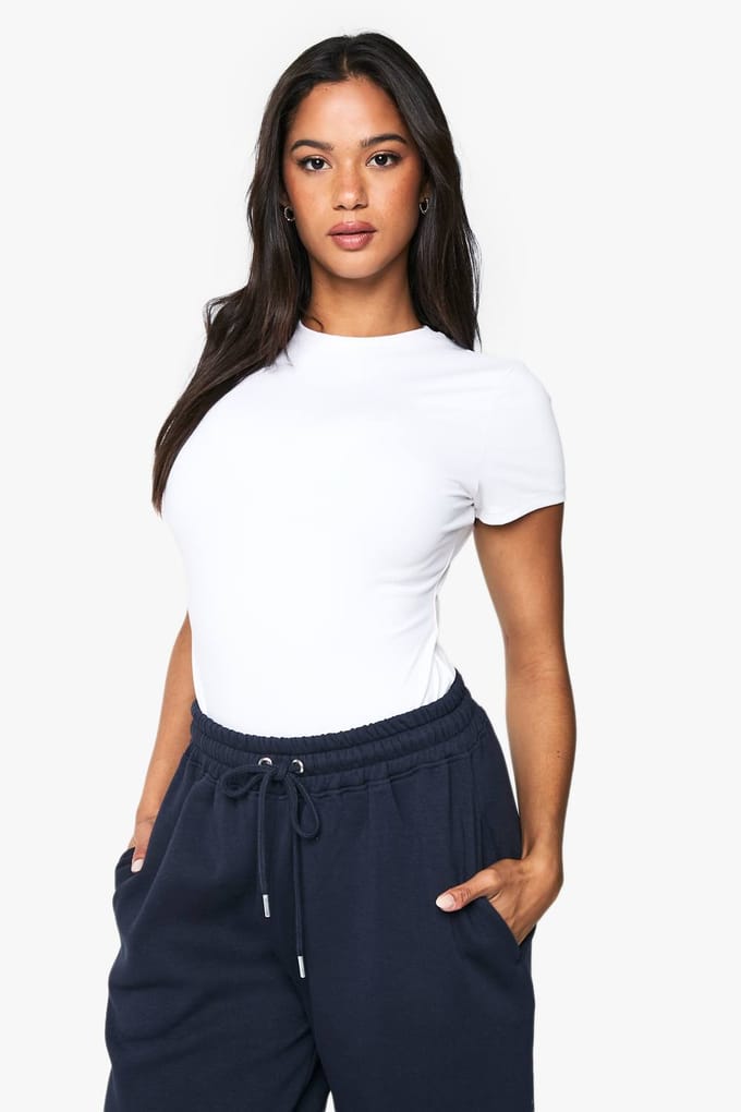 boohoo Dames Peached Sculpt Short Sleeve Bodysuit | Wit | Maat: 40