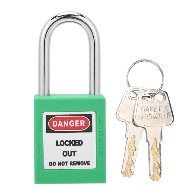 Cadenas de sécurité isolant industriel en plastique, nylon et acier PA, 38 mm, pour alimentation électrique chimique vert