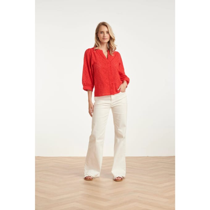 Smashed Lemon Broderie blouse met knoopsluiting en driekwart mouwen |