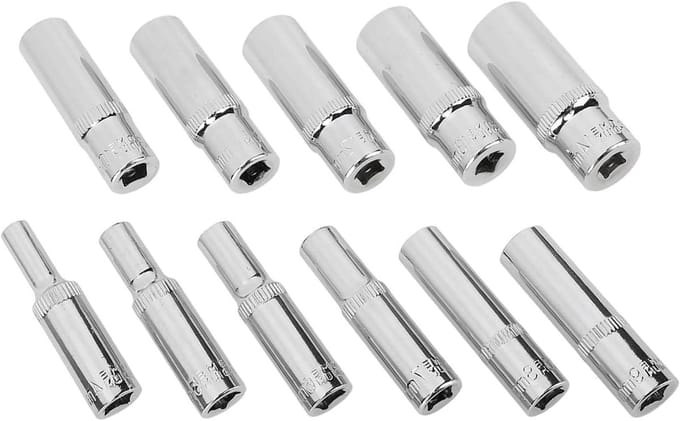 Uitgebreide 11-delige 1/4 Inch Hex Cap Set van Chrome Vanadium Staal met 6 Punten en Diepe Socket 4-14MM