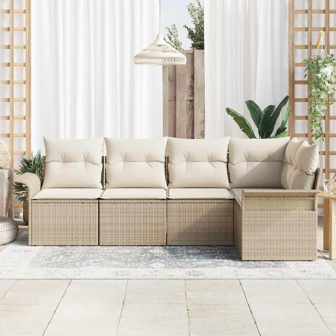 vidaXL - Tuinbank - Set - 5 - st - poly - rattan