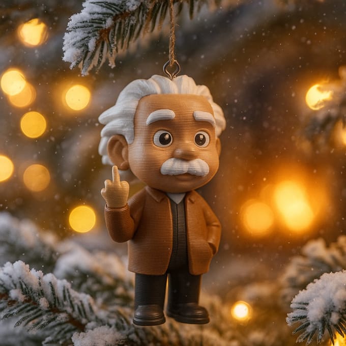 Kerstboom hanger Middelgroot Grappig Middelvinger Albert Einstein Beeldje – Unieke 3D-geprinte kerst decoratie