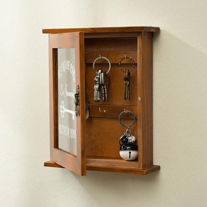 Sleutelorganizer Houten Sleutelkast Wandbox Mooie Duurzame Retro Acryl Deur Sleutelopbergdoos zwart