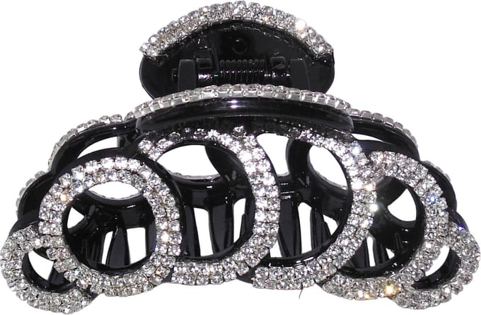 Haarklem met strass oplopende ringen zwart