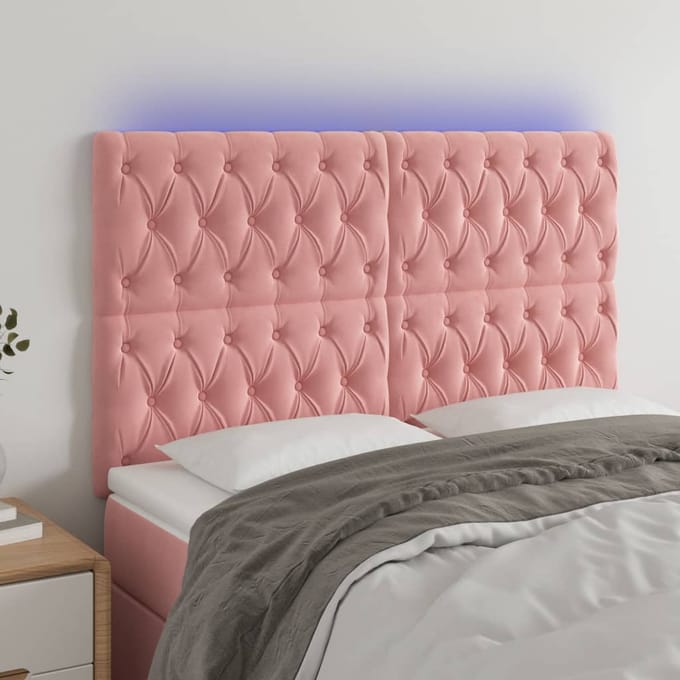 vidaXL - Hoofdbord - LED - 144x7x118/128 - cm - fluweel - roze