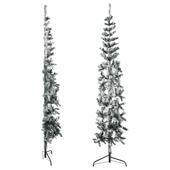 vidaXL - Kunstkerstboom - half - met - sneeuw - smal - 180 - cm