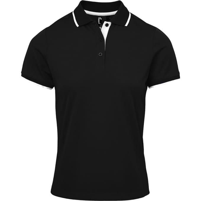 Premier Dames/Dames Coolchecker Contrast Piqué Poloshirt (Zwart/Wit)