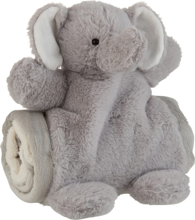 J-Line plaid Olifant - babydekentje - pluche - grijs - 24 x 23 cm