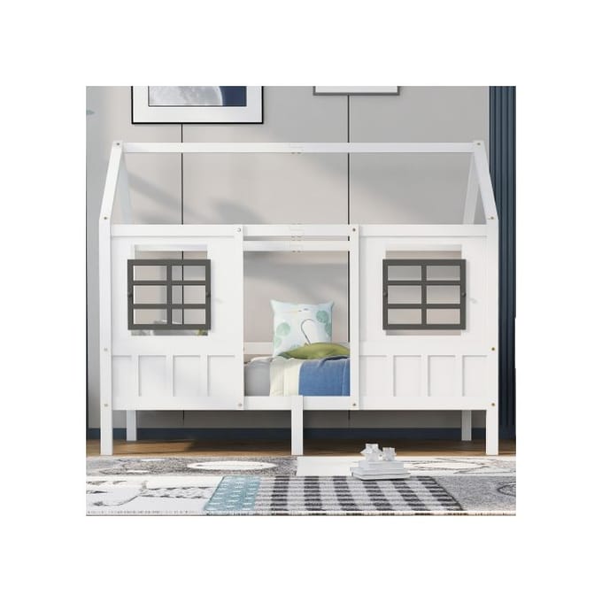 Kinderbed - MUVOE - Huisbed - 200x90cm - MDF - Wit - Veilig wit