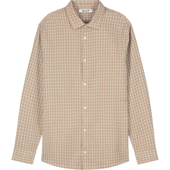 Olaf Checked Seersucker Ls Shirt Lange Mouw Overhemden Beige M240308