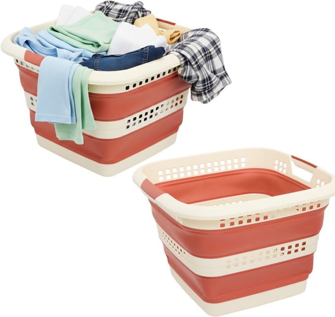 5Five Wasmand - 2x - 40L - rood - PP - opvouwbaar - 49 x 49 x 49 cm - flexibel