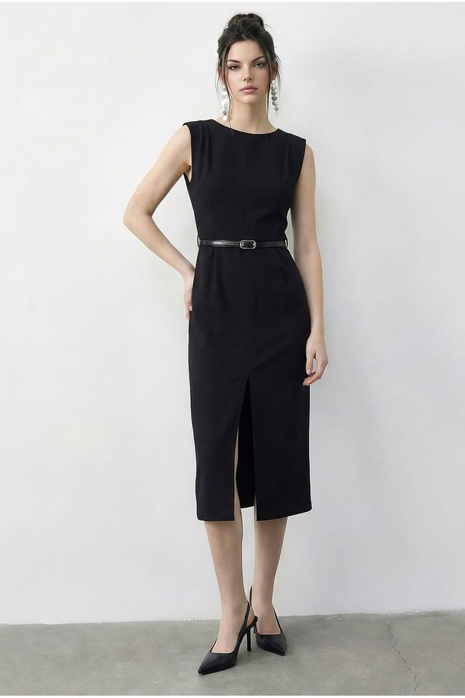 Gestrikt Midi Pantalon Jurk met Bootnek