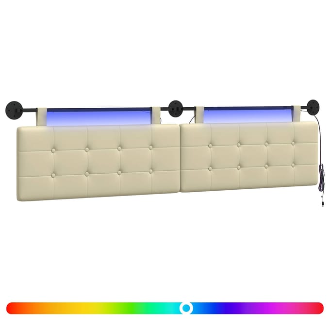 vidaXL - Hangend - hoofdbord - Met - LED-verlichting - Crèmekleurig - Kunstleer