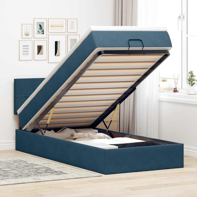 vidaXL - Ottoman - bed - met - matras - 90x190cm - fluweel - donkerblauw