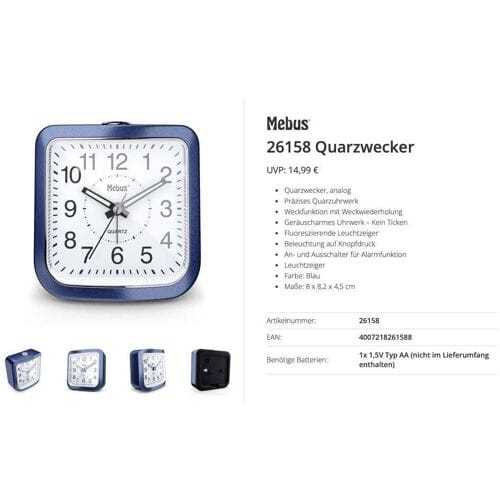 Mebus 26158 Wekker Kwarts Blauw